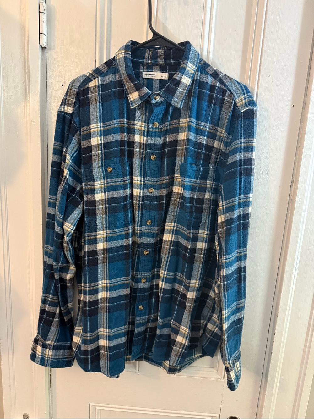 Sonoma Blue Plaid Button-Up Shirt - Men's Casual Flannel XL